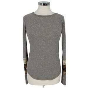 Free People In The Mix Cuff Thermal Top Long Sleeve Gray Boho Style Size Small